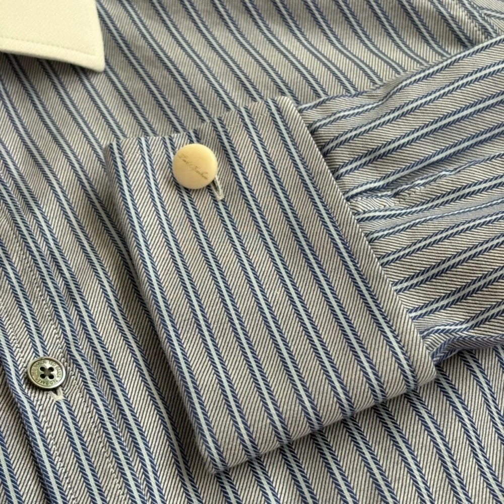 Ted Baker Archive Dress Shirt Men 16 Blue Stripe French Cuff Excellent Condition - Picture 11 of 16